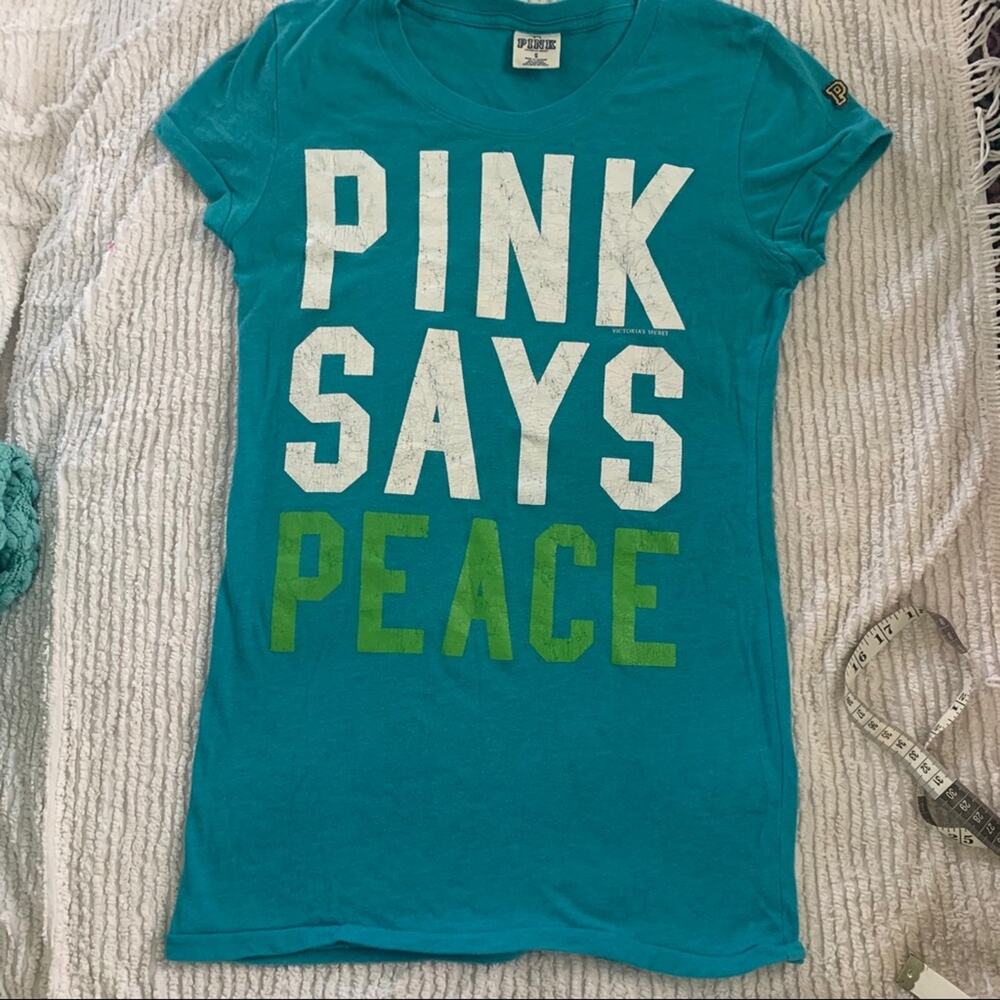 Y2K VICTORIAS SECRET PINK SAYS PEACE TURQUOISE TEE S